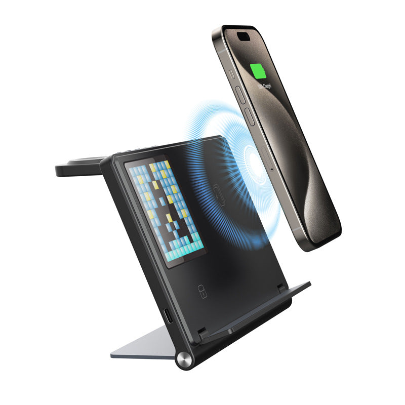 5-in-1 Pixel Animation Foldable Wireless Charger Stand Pad for Mobile Phone Smart Watch Earphone