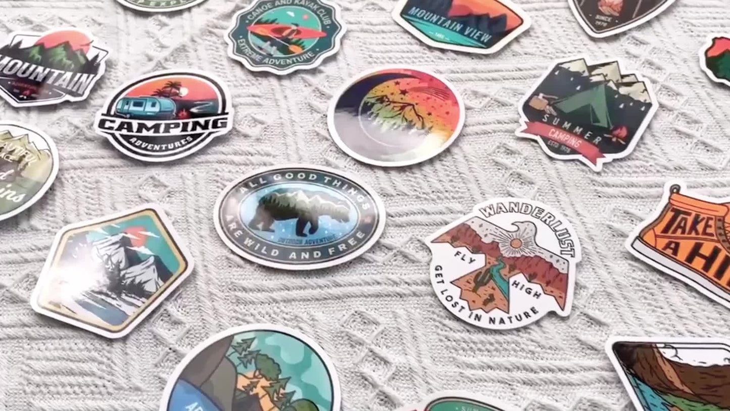 50pcs Outdoor Hiking Adventure Camping Stickers Pack, Waterproof Vinyl Travel Wildlife Stickers For Water Bottle Laptop Cup Car, Wilderness Nature Decals For Camper Adults - Digital Edges | Online Electronics Store
