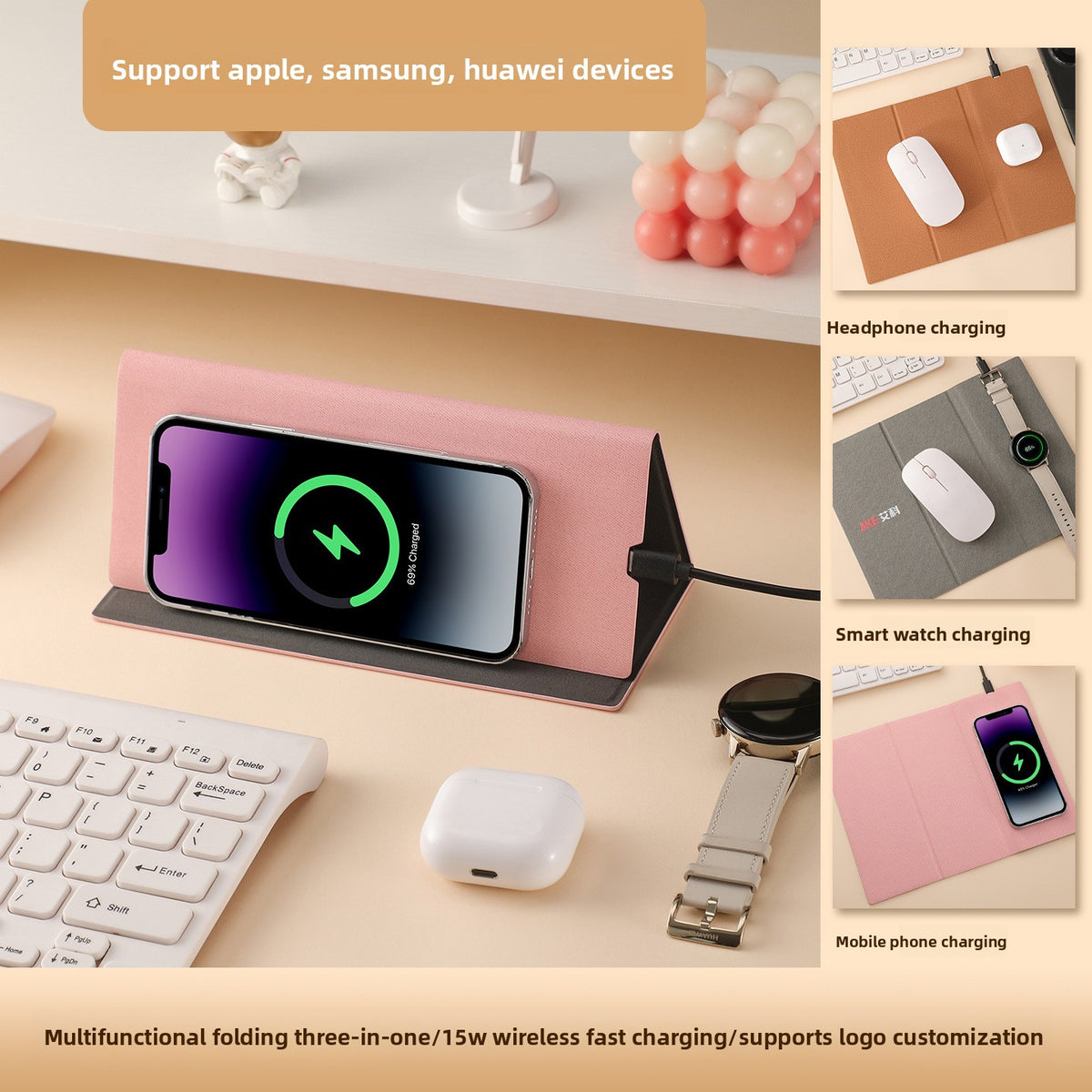 15W Wireless Charging Mouse Pad Desk Mat