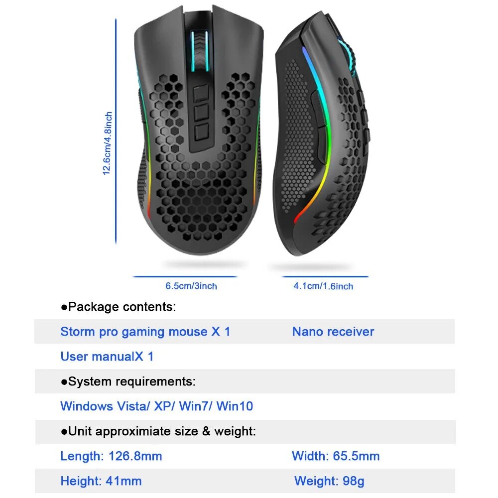REDRAGON Storm Pro M808-KS RGB USB 2.4G Wireless Gaming Mouse 16000 DPI Programmable Ergonomic for Computer Gamer Mice Laptop PC - Digital Edges | Online Electronics Store