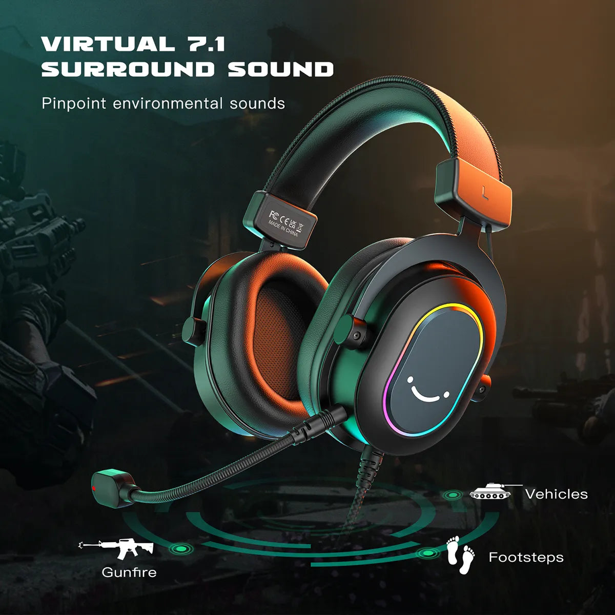 Fifine Dynamic RGB Gaming Headset with Mic Over-Ear Headphones 7.1 Surround Sound PC PS4 PS5 3 EQ Options Game Movie Music - Digital Edges | Online Electronics Store