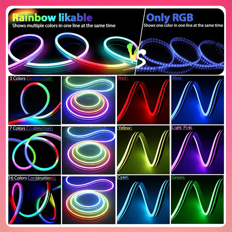 TUYA Neon LED Strip Lights 12-24V 84LEDs/M Silicone Neon Rope Light with Music Sync RGBIC Dreamcolor Chasing Strip Tape for Room - Digital Edges | Online Electronics Store