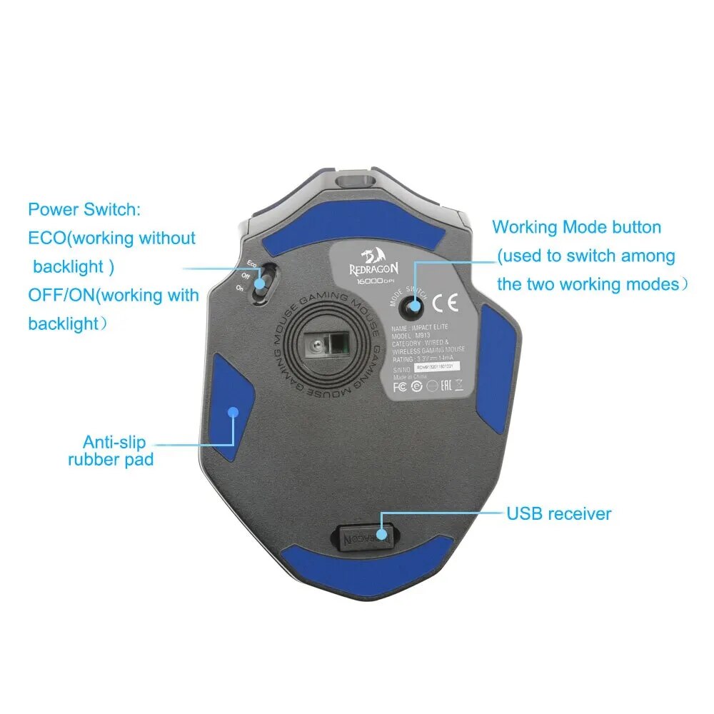 REDRAGON Impact Elite M913 RGB USB 2.4G Wireless Gaming Mouse 16000 DPI 16 Buttons Programmable Ergonomic for Gamer Mice PC - Digital Edges | Online Electronics Store