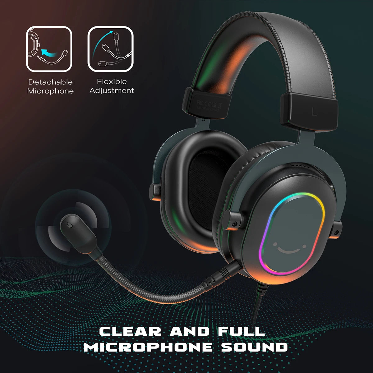 Fifine Dynamic RGB Gaming Headset with Mic Over-Ear Headphones 7.1 Surround Sound PC PS4 PS5 3 EQ Options Game Movie Music - Digital Edges | Online Electronics Store