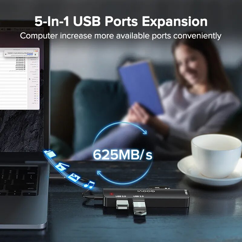 QOOVI USB C Hub 5 in 1 Type C to USB 3.0 Adapter Dock With TF SD Reader For Macbook iPad Pro Air Xiaomi Splitter Port OTG HUB - Digital Edges | Online Electronics Store