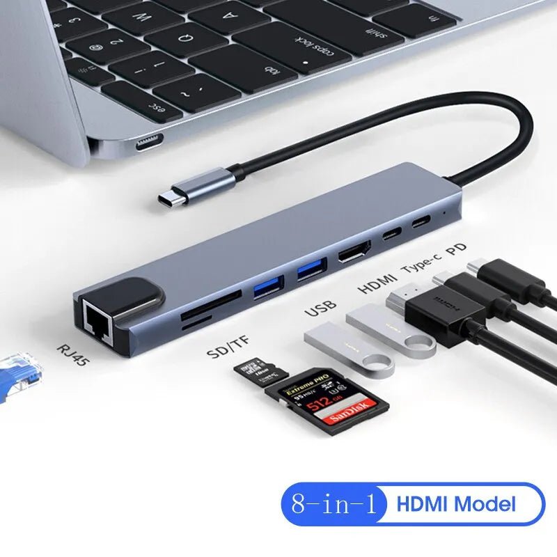 8 in1 Laptop Adapter USB C HUB Type C-4- 3 Docking Station Laptop - Digital Edges | Online Electronics Store