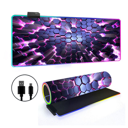 RGB Gaming Mouse Pad Oversized Grid LED Desk Mat Thickened Natural Rubber