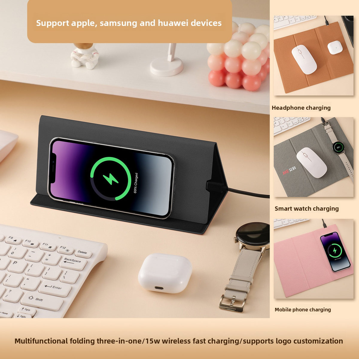 15W Wireless Charging Mouse Pad Desk Mat