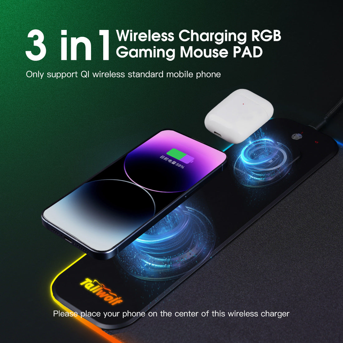 3 in 1 magnetic wireless charging mouse pad desk pad wireless charging luminous mouse pad