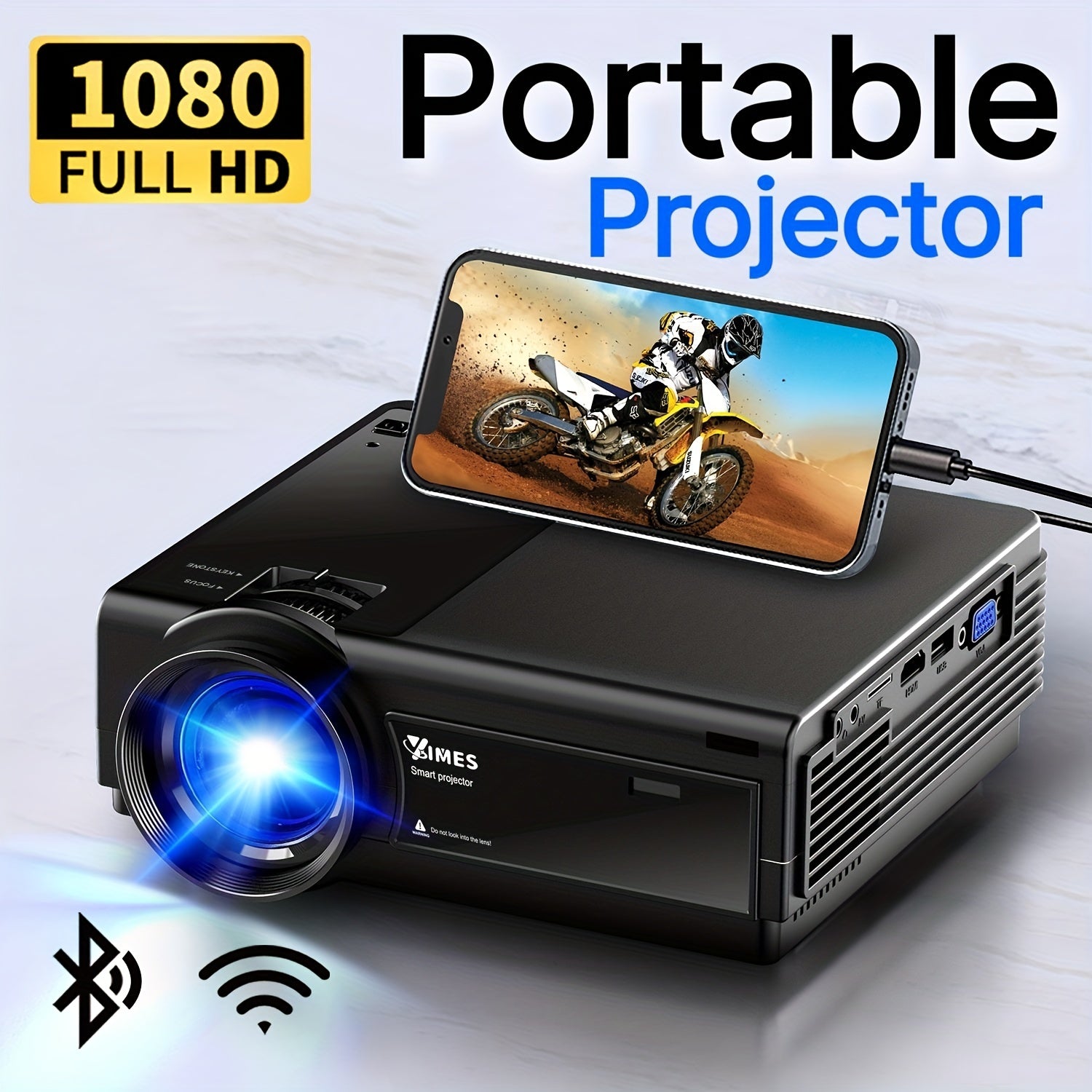 Projector With WIFI And BT, Full HD 1080P Mini Projector For iPhone, 5G Short Throw Movie Projector For Home Cinema, Small Outdoor Projector With Speaker, USB, VGA - Digital Edges | Online Electronics Store