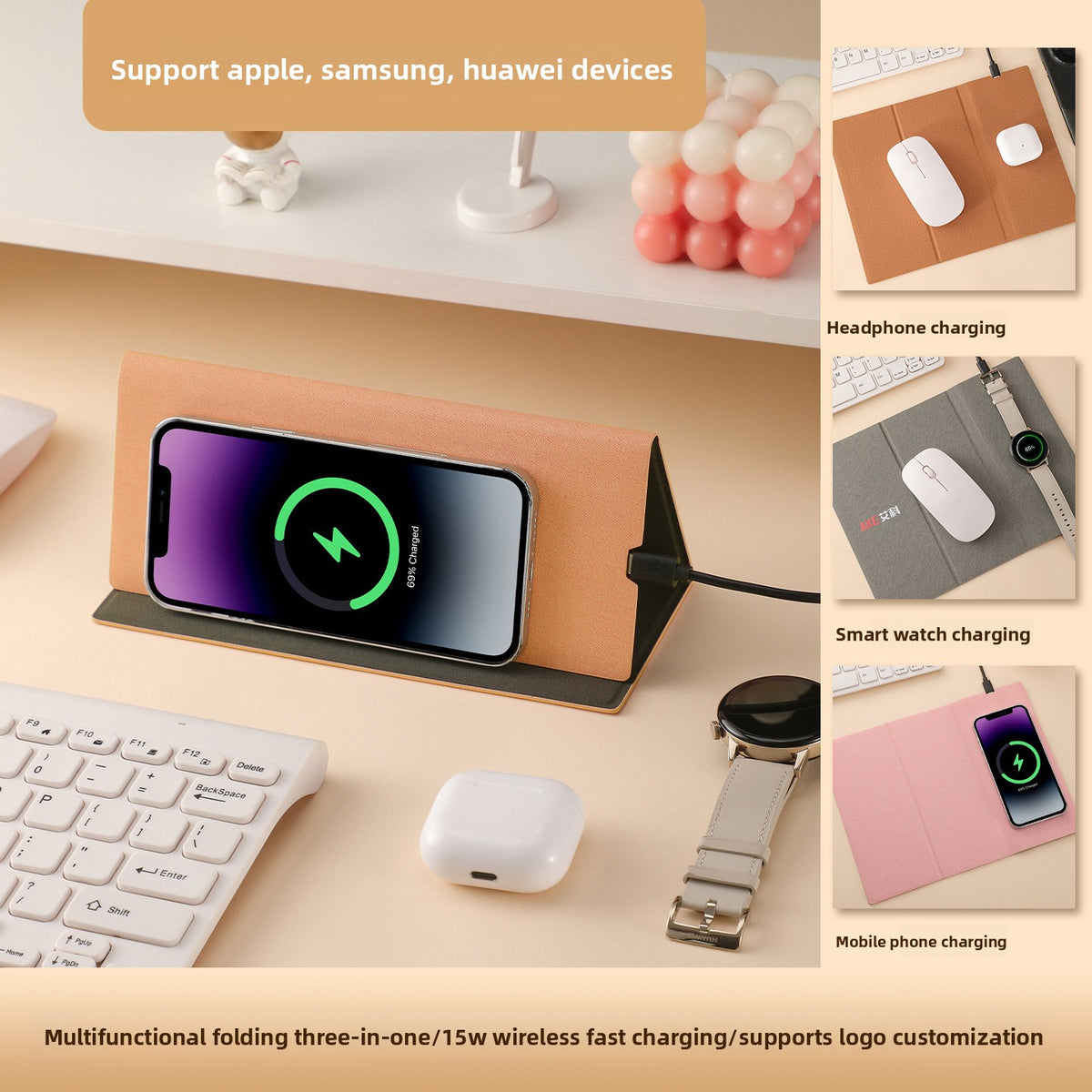 15W Wireless Charging Mouse Pad Desk Mat