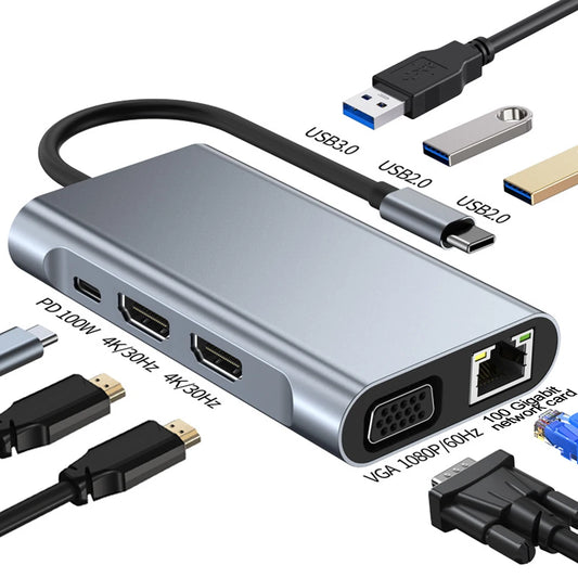 8-in-1 docking station network card MST multi screen display suitable for Apple & Android computer type-c docking station