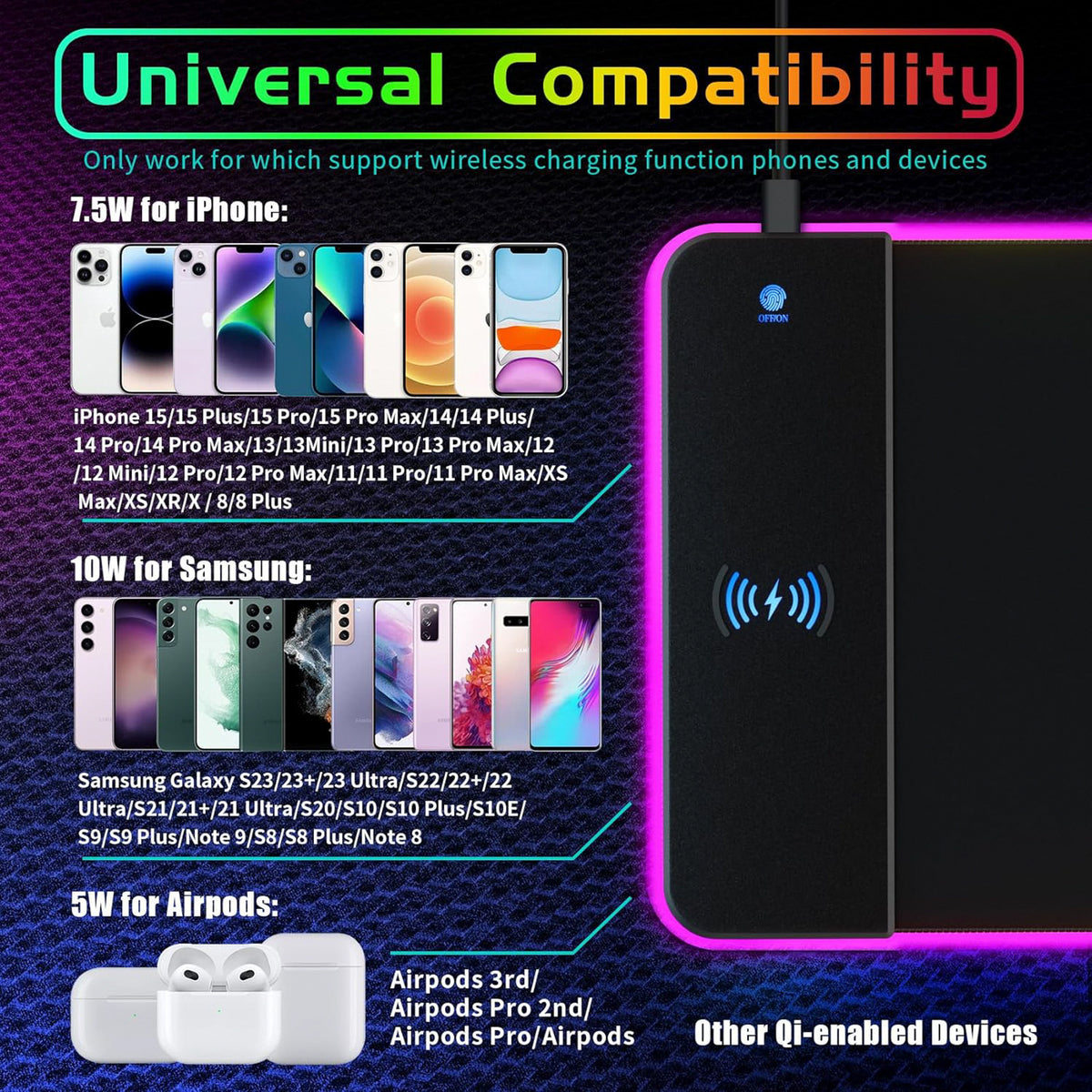 Wireless charging illuminated mouse pad – additional product photo 3