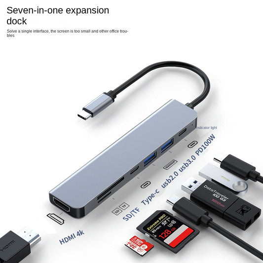 Type-C Hub with HDMI Cable for High-Definition Display, USB 3.0 Multi-Port Adapter for Computers