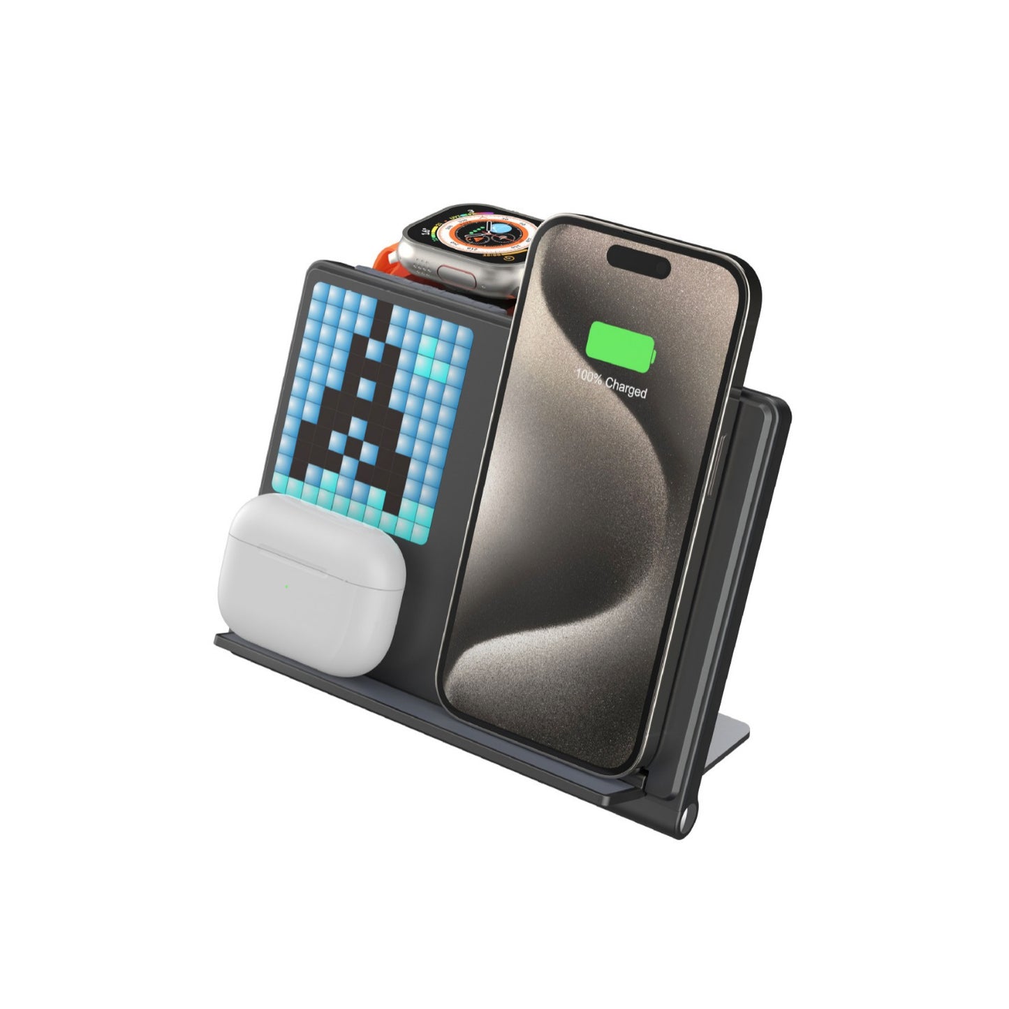 5-in-1 Pixel Animation Foldable Wireless Charger Stand Pad for Mobile Phone Smart Watch Earphone