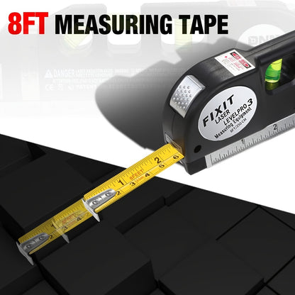 Black Laser Level, Multipurpose Cross Line Laser, 8 Feet Measure Tape Ruler Adjusted Standard And Metric Rulers For Hanging With Metal Tripod Stand - Digital Edges | Online Electronics Store