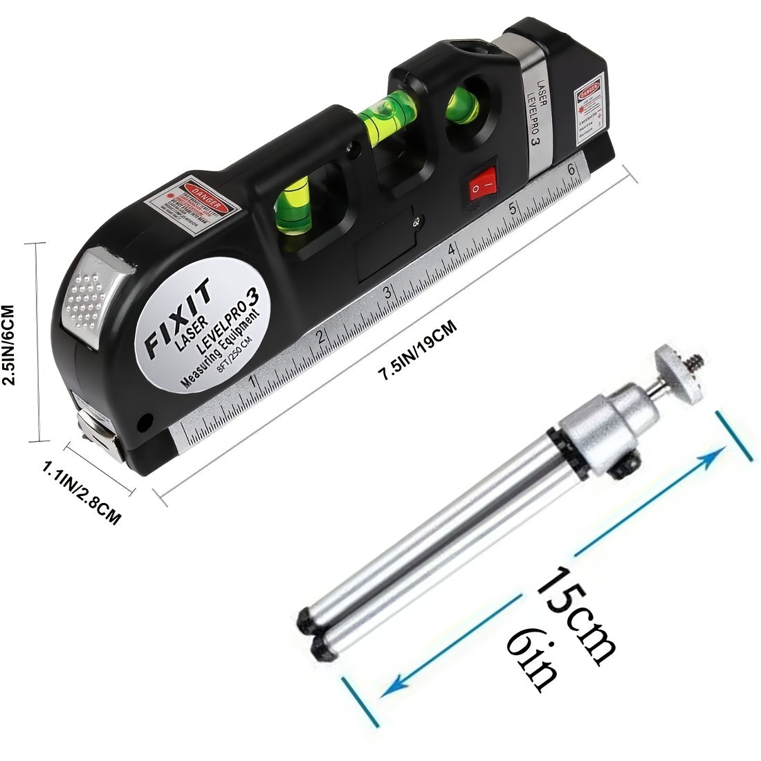 Black Laser Level, Multipurpose Cross Line Laser, 8 Feet Measure Tape Ruler Adjusted Standard And Metric Rulers For Hanging With Metal Tripod Stand - Digital Edges | Online Electronics Store