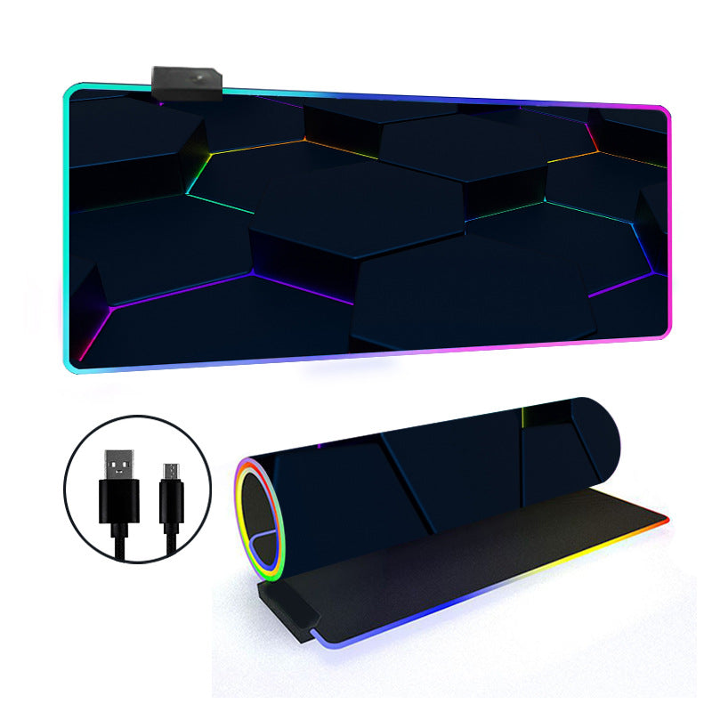 RGB Gaming Mouse Pad Oversized Grid LED Desk Mat Thickened Natural Rubber