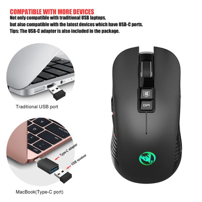 Rechargeable Wireless Mouse 3600dpi Adjustable Colorful Luminous Gaming Mouse 7D Can Turn Off Lights