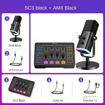 Fifine Game Live Streaming Equipment SC3 Full Set USB External Sound Card Microphone Desktop Karaoke