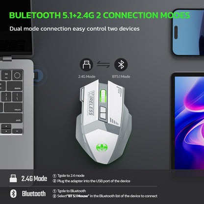 Wireless charging Bluetooth dual-mode 10 key mute gaming mouse 4800 DPI RGB color light