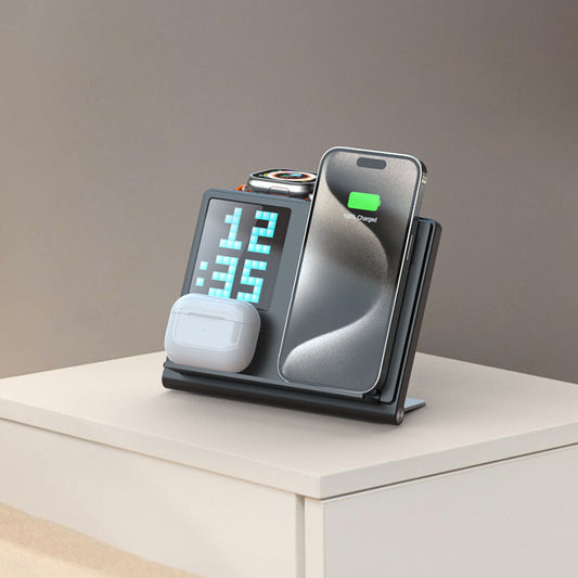 5-in-1 Pixel Animation Foldable Wireless Charger Stand Pad for Mobile Phone Smart Watch Earphone