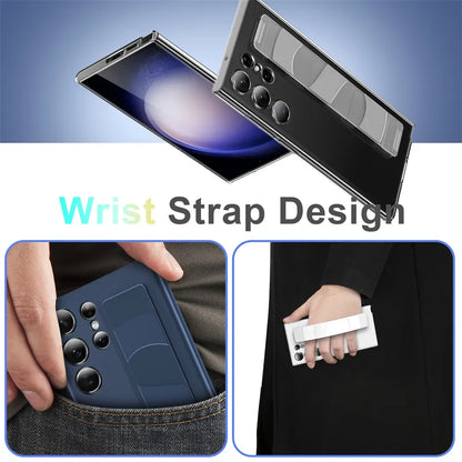 Luxury Silicone Elastic Wrist Strap Shockproof Phone Case For Samsung Galaxy S23 Ultra S23 Plus Matte Clear Thin Hard Back Cover - Digital Edges | Online Electronics Store