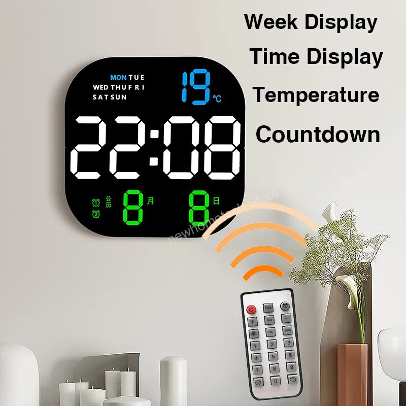LED Digital Wall Clock Large Screen Temperature Date Day Display Electronic LED Clock with Remote Control Living Room Decoration - Digital Edges | Online Electronics Store
