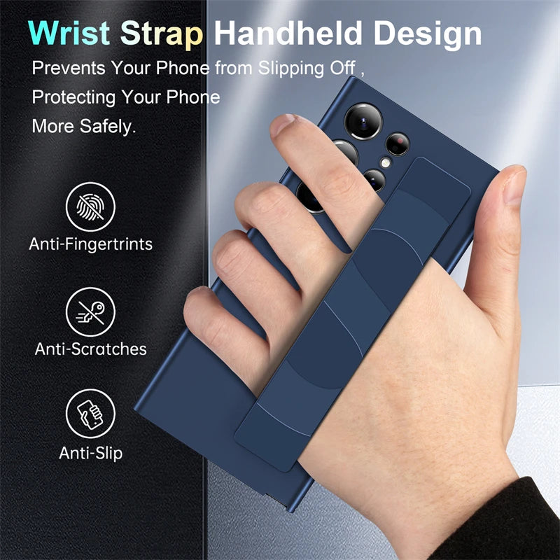 Luxury Silicone Elastic Wrist Strap Shockproof Phone Case For Samsung Galaxy S23 Ultra S23 Plus Matte Clear Thin Hard Back Cover - Digital Edges | Online Electronics Store
