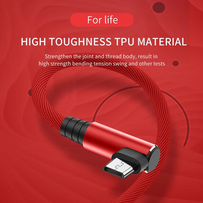 3pieces 3A Fast Charging Micro USB Elbow Cable for Game for Samsung Xiaomi Redmi POCO Huawei Honor Cell Phone Charger USB Cables - Digital Edges | Online Electronics Store