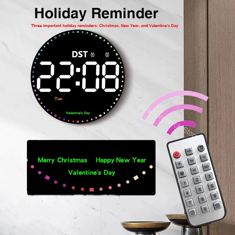 LED Digital Wall Clock Large Screen Temperature Date Day Display Electronic LED Clock with Remote Control Living Room Decoration - Digital Edges | Online Electronics Store