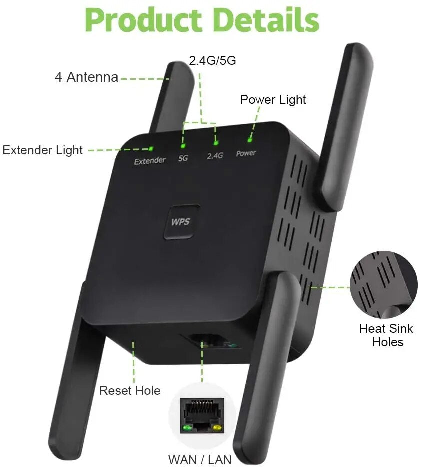 5 Ghz WiFi Extender Long Range Wireless WIFI Booster AC1200 Adapter 1200Mbps Wi-Fi Amplifier 802.11N Wi Fi Signal Repeator - Digital Edges | Online Electronics Store