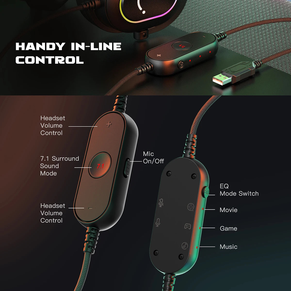 Fifine Dynamic RGB Gaming Headset with Mic Over-Ear Headphones 7.1 Surround Sound PC PS4 PS5 3 EQ Options Game Movie Music - Digital Edges | Online Electronics Store