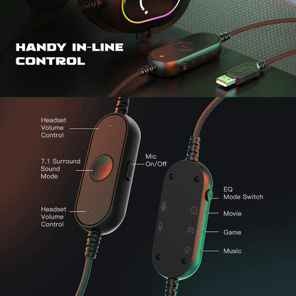 Fifine Dynamic RGB Gaming Headset with Mic Over-Ear Headphones 7.1 Surround Sound PC PS4 PS5 3 EQ Options Game Movie Music - Digital Edges | Online Electronics Store