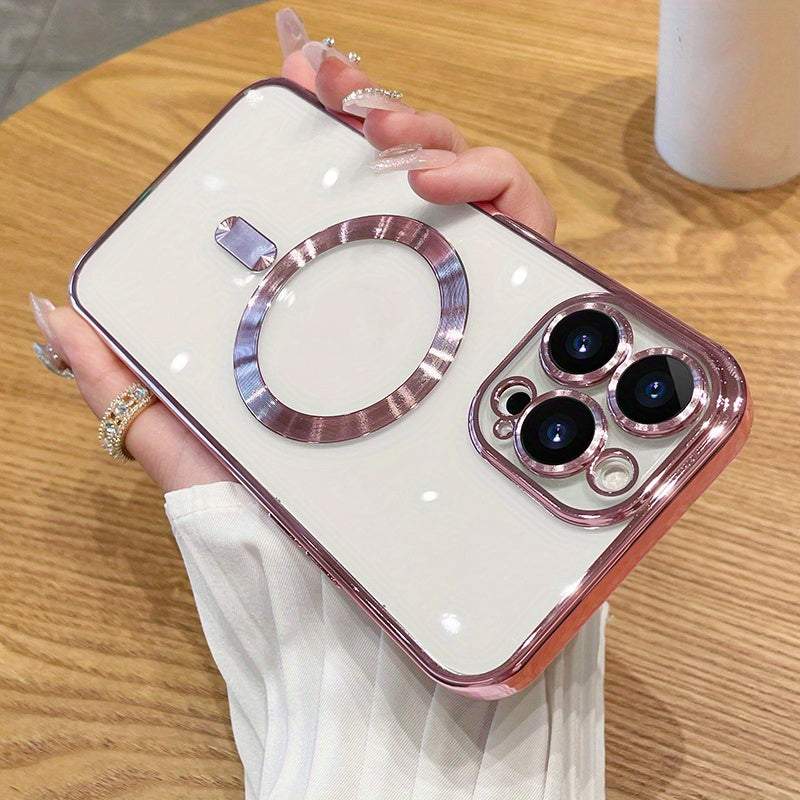 Luxury Plating Clear Adsorption Case: Transparent Magnetic Wireless Charging Case For IPhone 14 Pro Max/14 Pro/14 Plus/14/13 Pro Max/13 Pro/13/12 Pro Max/12 Pro/12/11 Pro Max/11 Pro/11 - Digital Edges | Online Electronics Store