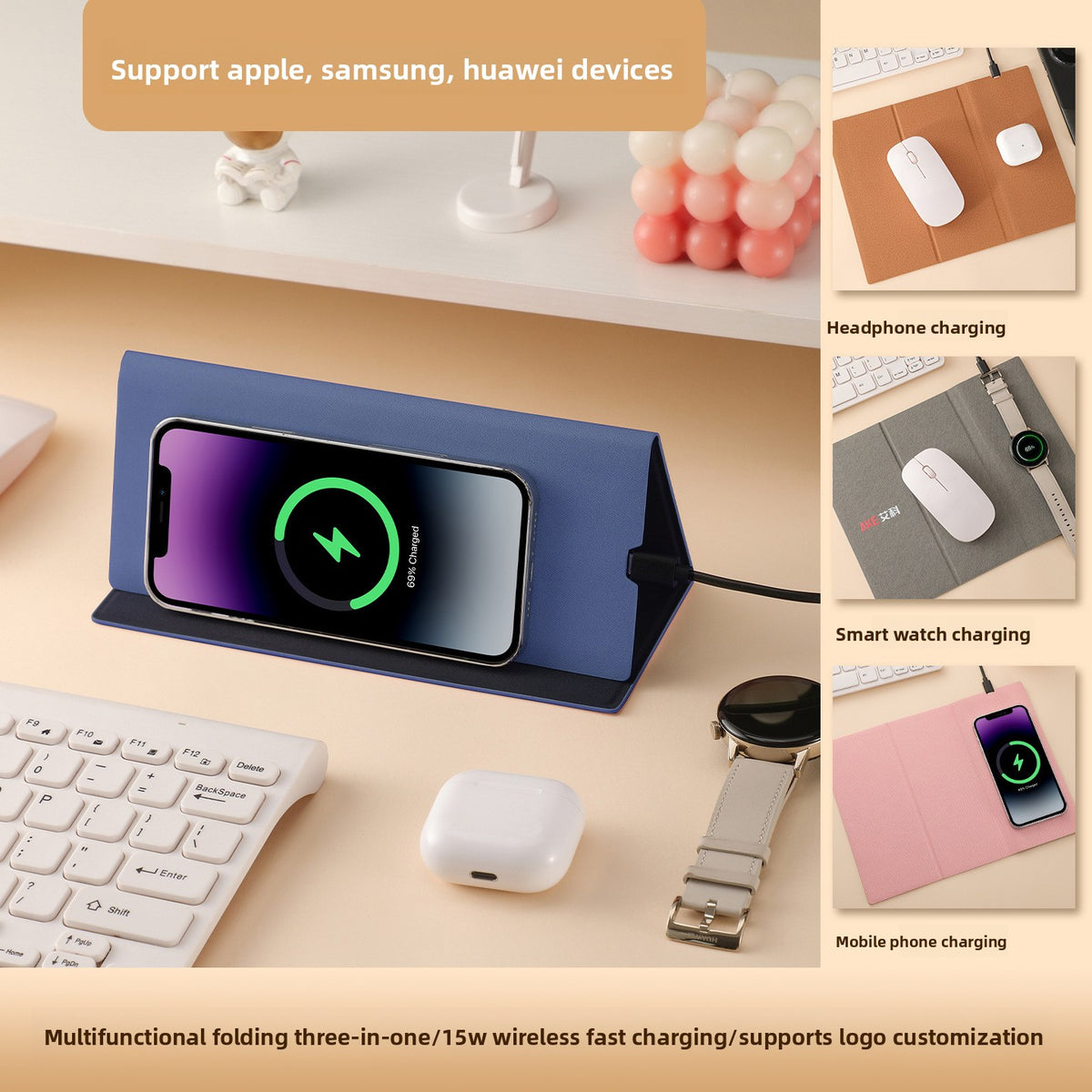 15W Wireless Charging Mouse Pad Desk Mat